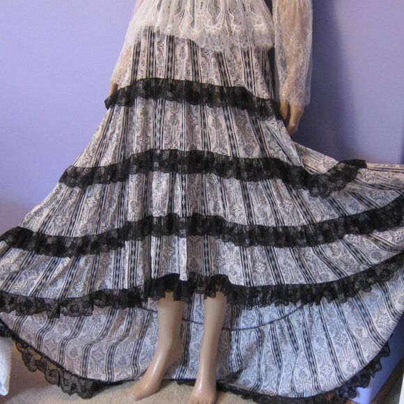 A STEP IN TIME LIP SERVICE PUNK STEAMPUNK GOTH VICTORIA PRINT FULL MAXI SKIRT - Picture 8 of 10